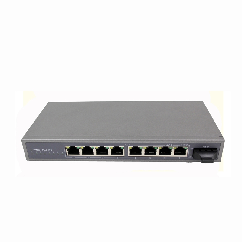 TV801F-- 8 10/100 poe ports with 1 Fiber uplink